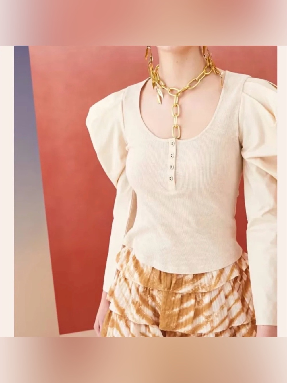 Ulla Johnson Ivory Cotton Puff Sleeve Ribbed Top Medium - Picture 4 of 13